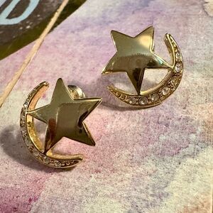 Vintage Gold Star Crescent Earrings